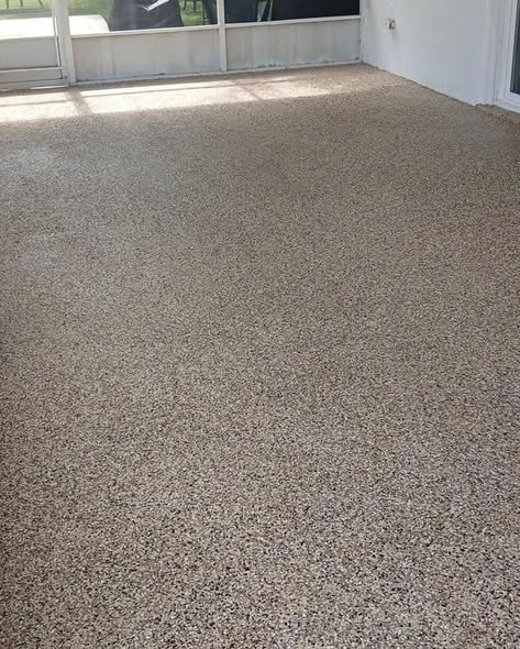 Screened patio floor with a tan flake finish